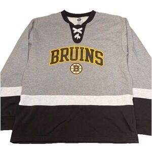 Boston Bruins Jersey Sweatshirt Pullover Lace Up‎ Neck Knit Size L NHL Hockey